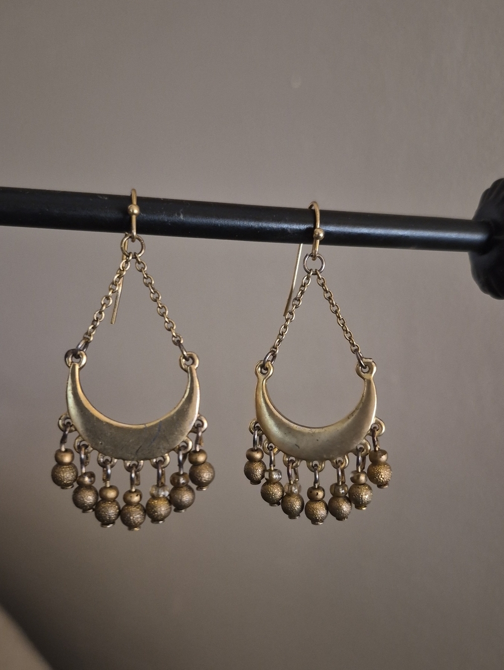 Gold Crescent Dangle Boho Chic Artisan Chandelier Bead Dangle Earrings